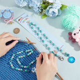 Acrylic Pendant Knitting Row Counter Chains with Random Glass Cabochon, Brass Linking Ring Locking Stitch Marker, Flat Round with Number & Round, Turquoise, 44.7~46.7cm, 2pcs/set