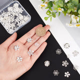 70Pcs 7 Style Brass Bead Caps, Flower, 925 Sterling Silver Plated, 10~15.5x12.5~16x0.5~4mm, Hole: 0.9~1.5mm, 10pcs/style