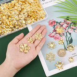 200Pcs 10 Style Iron Bead Caps, Flower, Golden, 18.5~33x16.5~34x1~3mm, Hole: 1~2.5mm, 20pcs/style