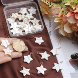 30Pcs Natural Freshwater Shell Pendants, Star Charms, with Real 18K Gold Plated Eco-Friendly Copper Wire Wrapped, Creamy White, 24x18x4mm, Hole: 4mm