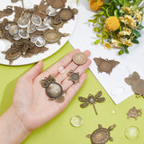 DIY Blank Dome Pendant Making Kit, Including Alloy Pendant Cabochons Settings, Glass Cabochons, Elephant & Turtle & Owl & Butterfly & Dragonfly, Antique Bronze, 60Pcs/box