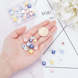 40Pcs 10 Colors Handmade Porcelain Ceramic Beads Strands, Bright Glazed Porcelain, Cube & Flat Round with Evil Eye, Mixed Color, 40pcs/box