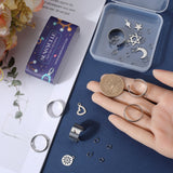 DIY Charm Finger Ring Making Kit, Including 304 Stainless Steel Loop Ring Bases & Jump Rings & Pendants, Star of David & Moon & Star & Sun, Stainless Steel Color, 36Pcs/box