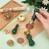 1Pc Brass Wax Sticks Melting Spoon, 2Pcs Wood Handle, and 4Pcs Brass Wax Seal Stamp Head, Plants Pattern, 10.35~59x3.5~25x1.95~23.5cm