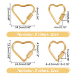 4Pcs 4 Styles 304 Stainless Steel Screw Carabiner Lock Charms, for Necklaces Making, Heart, Mixed Color, 22~22.5x24.5x4~4.5mm, Screw: 7x4mm, 1pc/style