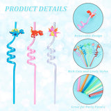 8Pcs 8 Colors PET Spiral Drinking Straws, with Silicone Straw Marking Decors, Dinosaur, Mixed Color, 245~265x27~28mm, 1pc/color