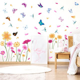Rectangle PVC Wall Stickers, for Home Living Room Bedroom Decoration, Flower Pattern, 980x390mm