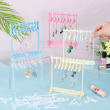 6 Sets 6 Styles Acrylic Earring Display Stands, Coat Hanger Shaped Earring Organizer Holder with 8Pcs Mini Hangers, Mixed Color, 6x12~14x15cm, 1 set/style