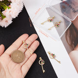 6Pcs Brass Micro Pave Clear Cubic Zirconia Pendant, Long-Lasting Plated, Key Charm, Real 18K Gold Plated, 30x12x3mm, Hole: 4.7x3.2mm