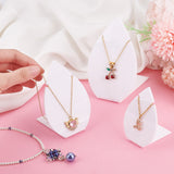3Pcs 3 Sizes Opaque Acrylic Slant Back Necklace Display Stands, Leaf Shaped Pendant Necklace Display Holder, White, 5.2~7.6x4.9~7.5x7.9~11.3cm, 1 size/pc