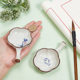 2Pcs 2 Styles Ceramics Ink Plate with Handle, Porcelain Brush Holder, for Calligraphy Lovers, Flower Shape, Plant & Animal Pattern, 116x76x25mm, 1pc/style