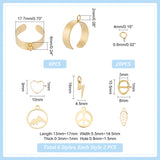 DIY Charm Cuff Ring Making Kit, Including 304 Stainless Steel Loop Ring Base & Pendants, Alloy Buckles, Leaf & Mountain & Peace Sign, Golden, 40Pcs/box