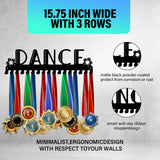 Dance Theme Iron Medal Holder Frame, Medals Display Hanger Rack, 17 Hooks, with Screws, Word, 150x400mm