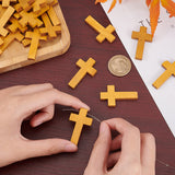 80Pcs Maple Wood Pendants, Dyed, Religion Cross Charms, Chocolate, 42x24.5x4mm, Hole: 2mm