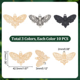 30Pcs 3 Colors Alloy Pendants, Moth with Skull, Mixed Color, 27x42.5x3mm, Hole: 2mm, 10pcs/color