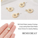 Brass Micro Pave Cubic Zirconia Charms, Flat Round, Real 18K Gold Plated, 10.5x8x2mm, Hole: 1mm, 10pcs/box