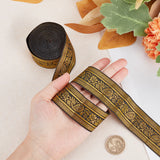 7M Flat Ethnic Style Polyester Ribbons, Jacquard Ribbon, Tyrolean Ribbon with Floral Pattern, Black, 1-1/4 inch(33mm), about 7.66 Yards(7m)/Roll