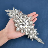 Hotfix Rhinestone, Brass on Patches, for Wedding Theme Dress Shoes Garment Decoration, Flower, Crystal, 242x90x4.5mm