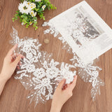 Flower Pattern Polyester Embroidered Lace Appliques, Sewing Ornaments, DIY Costume Accessories, Snow, 450x245x1mm