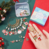 Christmas Theme Alloy Enamel Rhinestone Pendant Locking Stitch Markers, with Transparent Glass Beads, 304 Stainless Steel Leverback Earring Stitch Marker, Hat/Bell/Snowflake, Golden, 4.7~5.3cm, 10 style, 2pcs/style, 20pcs/set