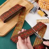 7M Flat Ethnic Style Polyester Rhombus Ribbon, for Clothing Sewing, Red, 1-1/4 inch(33mm), about 7.66 Yards(7m)/Roll