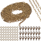 DIY Chain Making Kits, with Unwelded Iron Cable Chains, Zinc Alloy Lobster Claw Clasps and Brass Jump Rings, Antique Bronze, 10x4.8x1.5mm, 5m