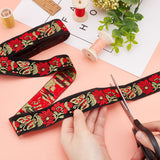 Ethnic Style Embroidery Polyester Ribbons, Jacquard Ribbon, Garment Accessories, Floral Pattern, Red, 1-1/4 inch(33mm), about 7.44 Yards(6.8m)/Bundle