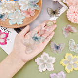 22Pcs 22 Style Layer Polyester Embroidery Lace Sewing Ornaments, Iron on Patches, DIY Garment Accessories, Flower & Butterfly, Mixed Color, 48~70x38~69x1~6.9mm, 1pc/style