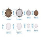 DIY Pendant Sets, with Alloy Pendant Cabochon Settings and Glass Cabochons, Oval, Mixed Color, Glass: 25~40x18~30x7~8mm, Pendant: 40~61x30~47x1.5~2mm, Tray: 25x18/40x30mm, Hole: 2~3mm