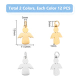 12Pcs 2 Colors 201 Stainless Steel Pendants, Stamping Blank Tag Charms, with Unsoldered Jump Rings, Angel, Golden & Stainless Steel Color, 15x11.5x1mm, Hole: 3mm, Jump Ring: 5x0.8mm, 6pcs/color