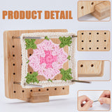Square Bamboo Crochet Blocking Board, with Stainless Steel Positioning Pins and Needles, BurlyWood, 9.9x9.9x1.5cm