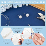 1Pc 999 Sterling Silver Wire, Round, with 2Pcs Suede Fabric Square Silver Polishing Cloth, Silver, 22 Gauge, 0.6mm, about 3.28 Feet(1m)/Pc