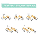 100Pcs 10 Styles 304 Stainless Steel Slide On End Clasp Tubes, Slider End Caps, Golden & Stainless Steel Color, 6x6~16x4mm, Hole: 3x1.5mm, Inner Diameter: 3mm, 10Pcs/style