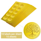 15 Sheets Gold Foil Paper Picture Stickers, Round Dot Decorative Stickers, Tree of Life, 195x80x10mm, Sticker: 35mm in diameter, about 10pcs/sheet