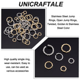 90Pcs 6 Styles 304 Stainless Steel Jump Rings, Open Jump Rings, Twisted, Golden & Stainless Steel Color, 6~11x1~1.5mm, Inner Diameter: 4~8mm, 15pcs/style