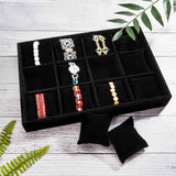 Velours Wooden Bracelet/Bangle/Watch Displays, 12 Compartments, Black, 35x24x5cm