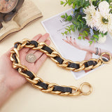 Zinc Alloy Curban Chain & PU Leather Bag Straps, with Spring Gate Ring, for Handbag Handle Replacement Accessories, Golden, 550x27x11.5mm