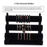 Velvet Bracelet Displays, Removable 3 Tier T-bar Jewelry Display Stand, Black, 16.7x30.4x23cm