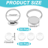 DIY Finger Rings Making Kits, with Adjustable 304 Stainless Steel Finger Rings Components, Transparent Glass Cabochons and Box Container, Flat Round, Stainless Steel Color, 8.2x8.2x2.7cm, 60pcs/box