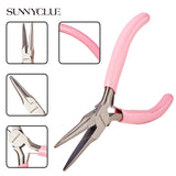 45# Carbon Steel Jewelry Pliers, Long Chain Nose Pliers, Polishing, Pink, 12.6x7.9x0.9cm