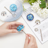 6Pcs 3 Styles Printing Porcelain Drawer Knobs, with Iron Finding and Screw, for Home, Cabinet, Cupboard and Dresser, Rondelle with Flower Pattern, Marine Blue, 2-1/2 inch(65mm), Ceramic: 40x28mm, 2pcs/style