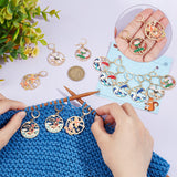 Alloy Enamel Pendant Locking Stitch Markers, 304 Stainless Steel Leverback Earring & Steel Wine Glass Charm Rings Stitch Marker, Flat Round with Crane/Lotus/Fish Pattern, Mixed Color, 4.4~4.9cm, 6 style, 2pcs/style, 12pcs/set