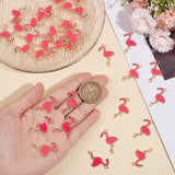 40Pcs Alloy Enamel Pendants, Flamingo Shape, Golden, Hot Pink, 28.5x18x1mm, Hole: 2mm