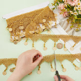 4.5m Sparkle Polyester Tassel Lace Trims, Paillette Fringe Lace Trimming with Iron Beads, Flat Round, Goldenrod, 1-1/2 inch(37.5mm), about 4.92 Yards(4.5m)/Set