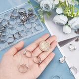 40Pcs Adjustable 304 Stainless Steel Finger Rings Components, Pad Ring Base Findings, Flat Round, Stainless Steel Color, Inner Diameter: 17~17.5mm, Tray: 12mm