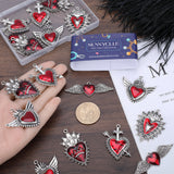 20Pcs 5 Styles Gothic Style Heart Alloy Red Enamel Pendant Sets, Including Pendants and Pendant Rhinestone Settings, Antique Silver, 18~46.5x26~52.5x3~4mm, Hole: 2mm, 4pcs/style