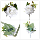 2Pcs 2 Style Cloth Flower Boutonniere Brooch, with Silk Cloth Imitation Rose Wrist Corsages, for Wedding Party, White, 102~764x10~85mm, 1pc/style