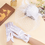 1 Pair Bowknot Pattern Gloves, for Wedding Bride Supplies, with 1Pc Fascinators Tea Party Hat Gauze & Felt Alligator Hair Clips, White, 215~364x85~300x9~13.5mm