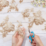 2 Sets Flower Polyster Embroidery Ornaments Accessories, Lace Sequins Clothing Sew on Patches, Suitable for Wedding Dress, Performance Clothes, Light Khaki, 304x190x1.5mm, 2pcs/set