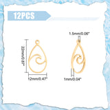 12Pcs 201 Stainless Steel Pendants, Teardrop with Wave Charm, Golden, 22x12x1mm, Hole: 1.5mm